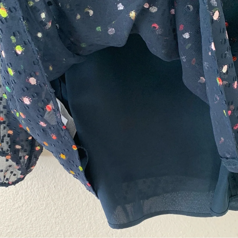 J. Crew Popover Navy Blue Rainbow Clip Dot Chiffon Top Size Medium K4385